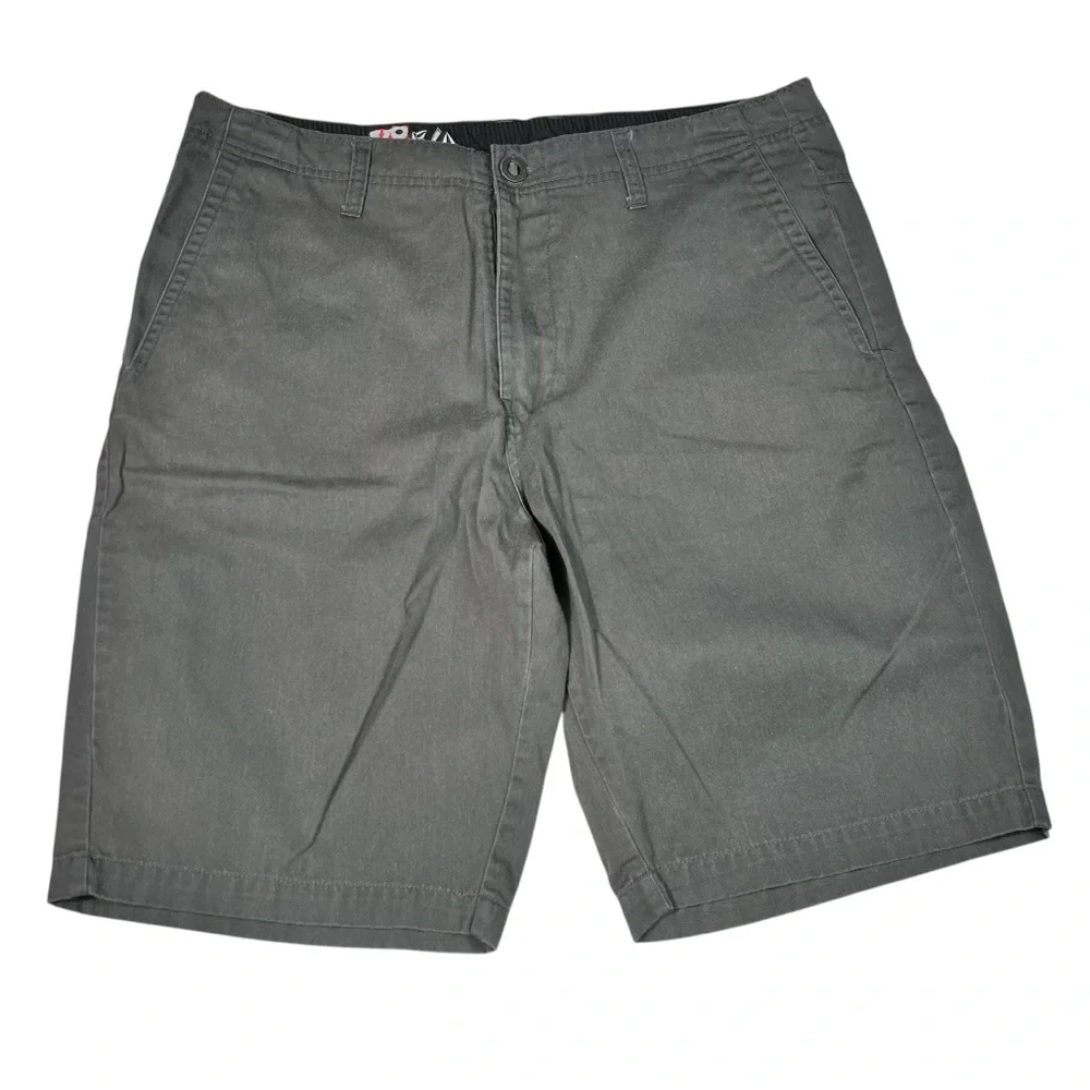 Volcom Vintage Y2K Mens Straight Leg Chino Patch Logo Shorts 36 Skater Grunge